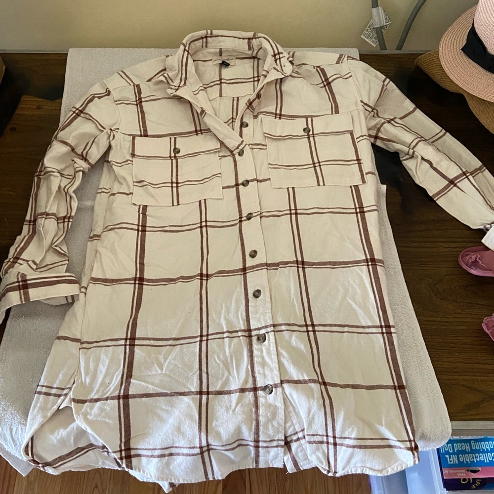 Universal Thread Cream and Brown Checkered Dress